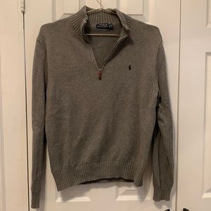 Mens Polo Ralph Lauren grey half zip sweater, size Medium